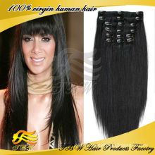 Easy to add jet black silky straight double weft clip in hair extension for black women
